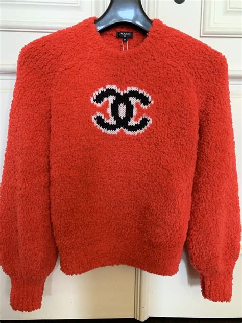 chanel red sweater|authentic Chanel logo sweater.